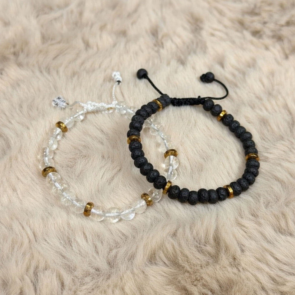 Clear Quartz & Lava Bracelet Combo for Positivity & Calm Mind