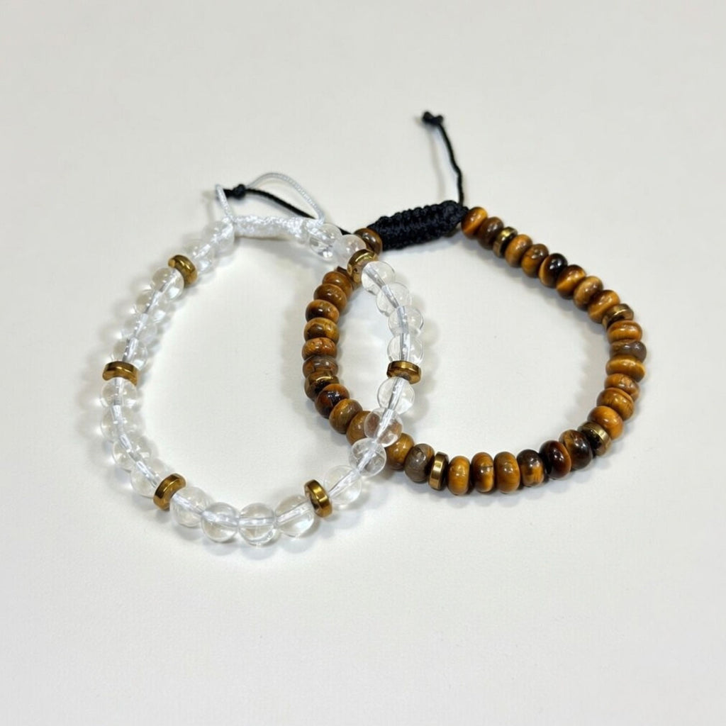 Tiger Eye & Clear Quartz Bracelet Combo for Career, Job & Success