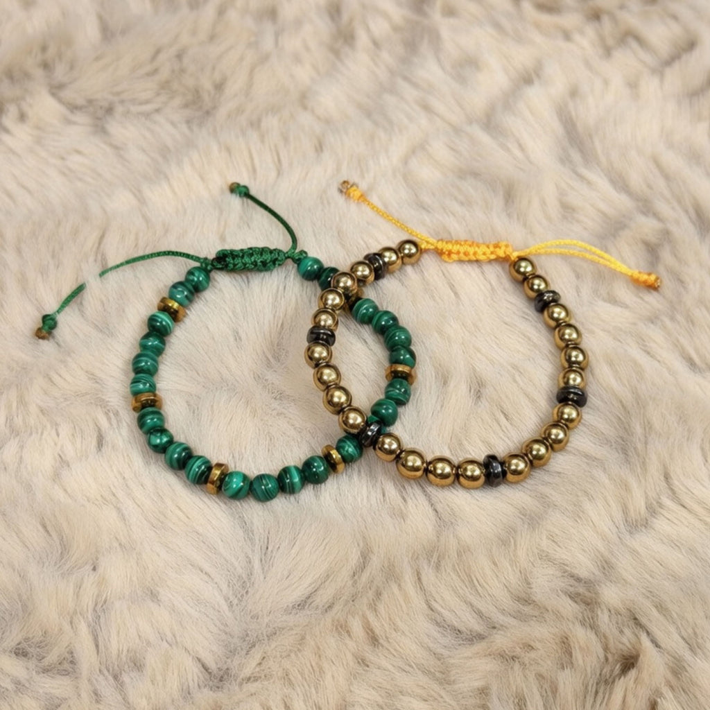 Malachite & Golden Pyrite Bracelet Combo for Wealth Transformation