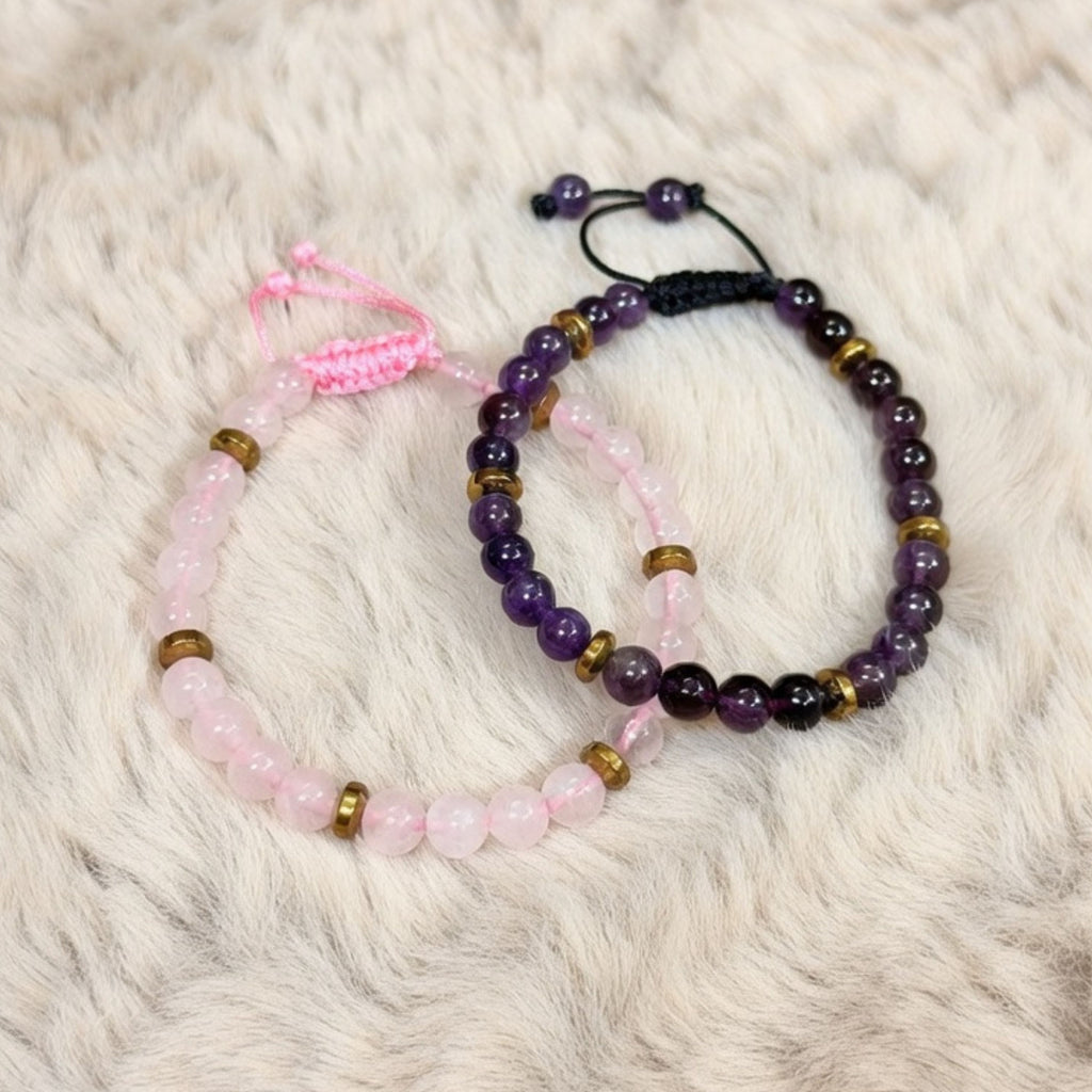 Rose Quartz & Amethyst Bracelet Combo for Love & Attraction