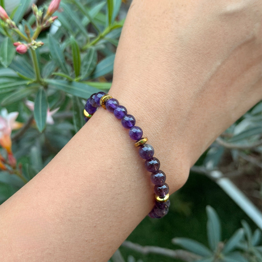 Amethyst Golden Hematite Bracelet for Calm, Healing & Stress Relief