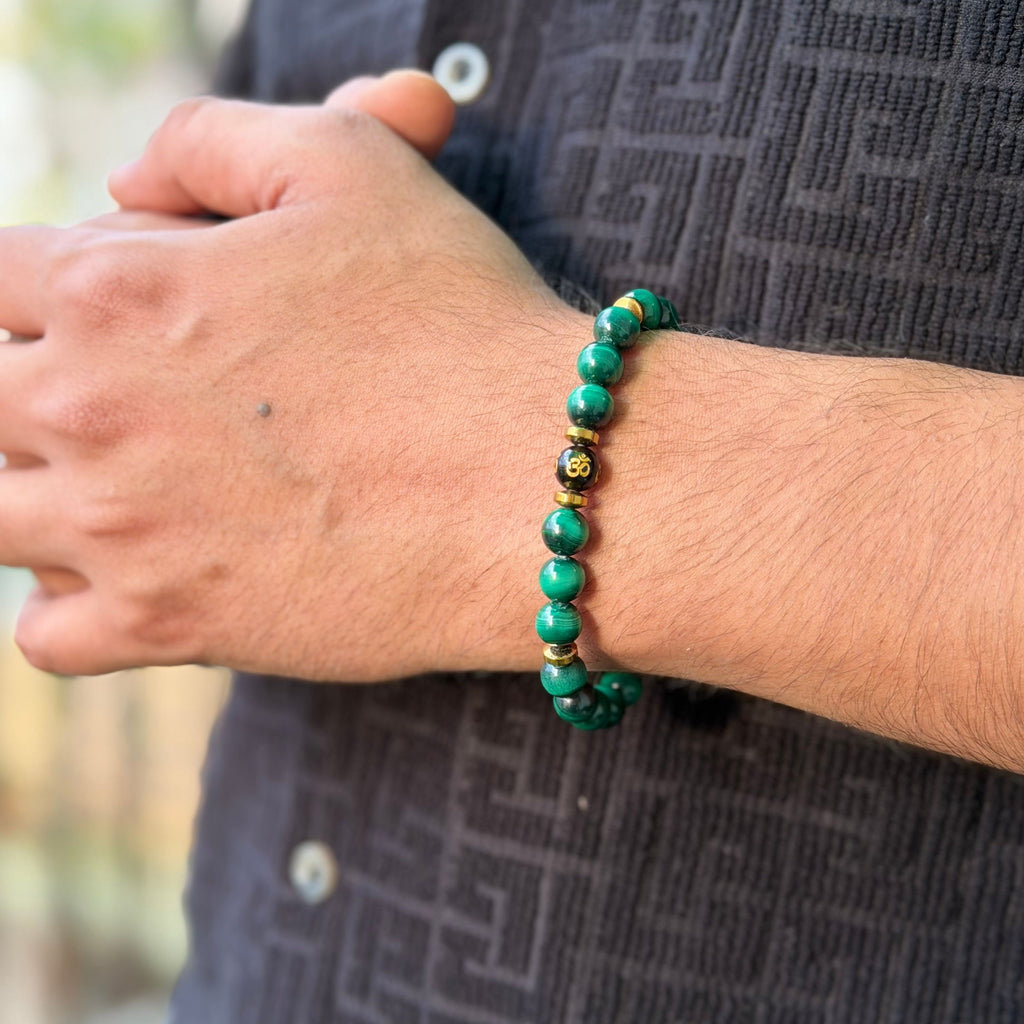 Malachite, Hematite & Om Bracelet for Personal Growth, Positivity & Protection