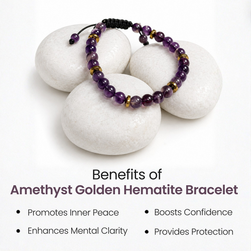 Amethyst Golden Hematite Bracelet for Calm, Healing & Stress Relief