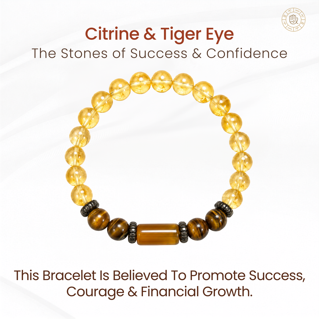 Citrine & Tiger Eye Bracelet for Wealth, Confidence & Protection