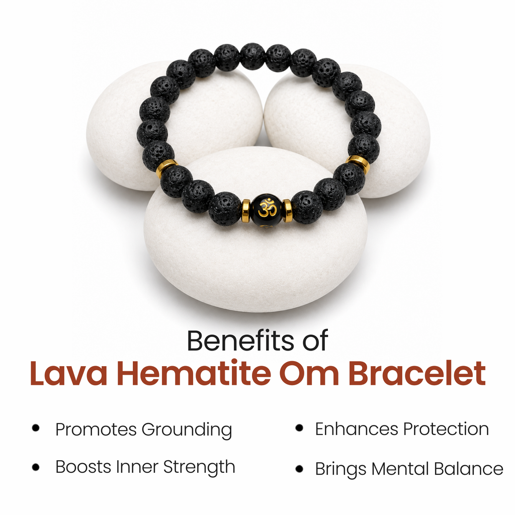 Lava Hematite Om Bracelet for Calm Mind, Protection & Inner Strength