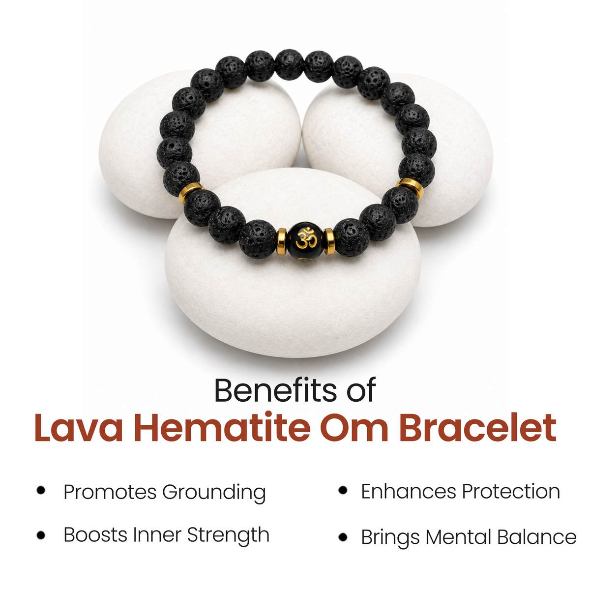 Lava Hematite Om Bracelet for Calm Mind, Protection & Inner Strength