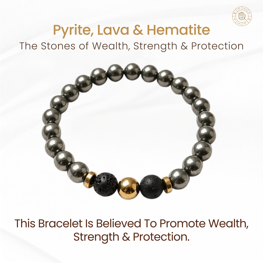 Pyrite Lava Hematite Bracelet (8mm) – Focus, Strength & Energy Balance