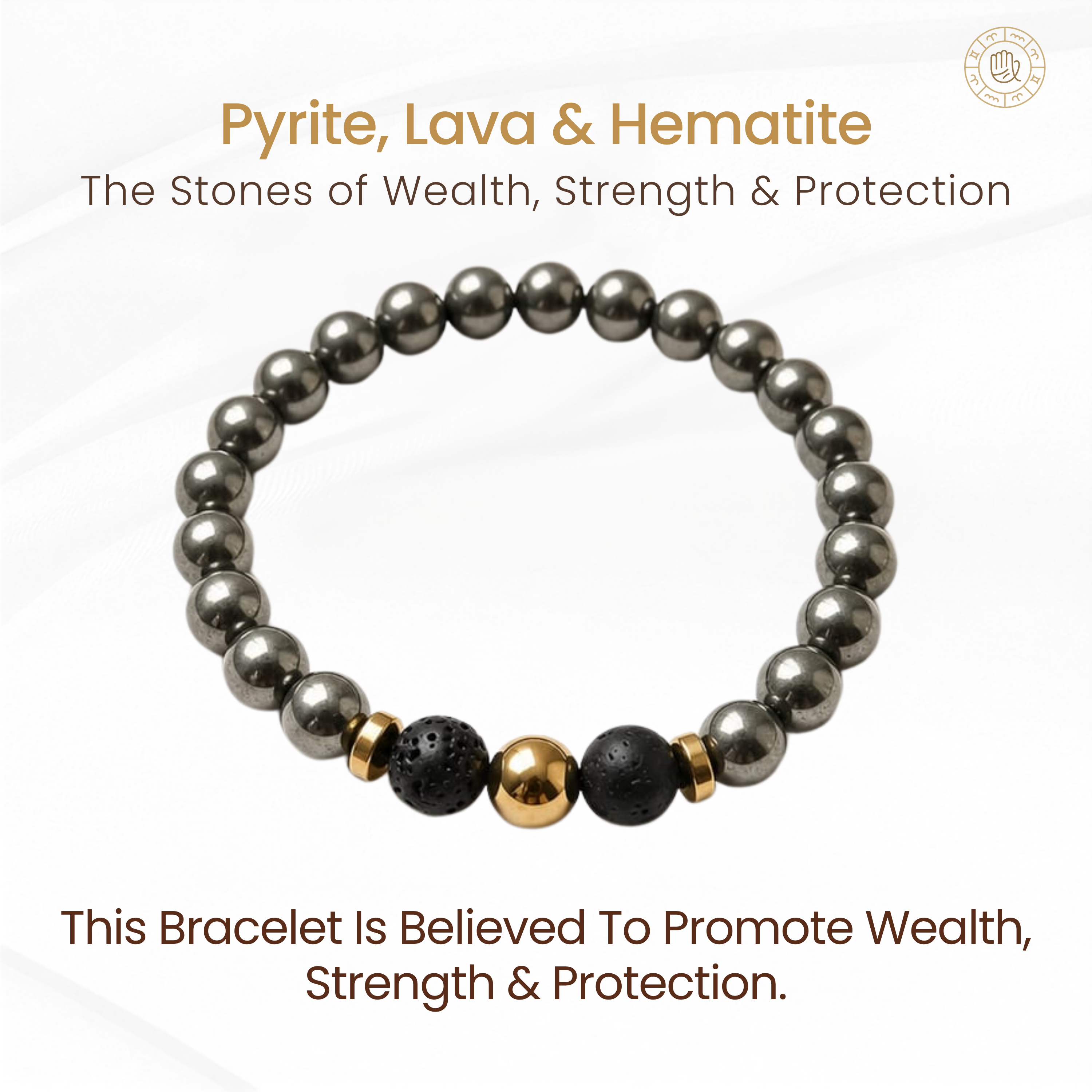 Pyrite Lava Hematite Bracelet (8mm) – Focus, Strength & Energy Balance