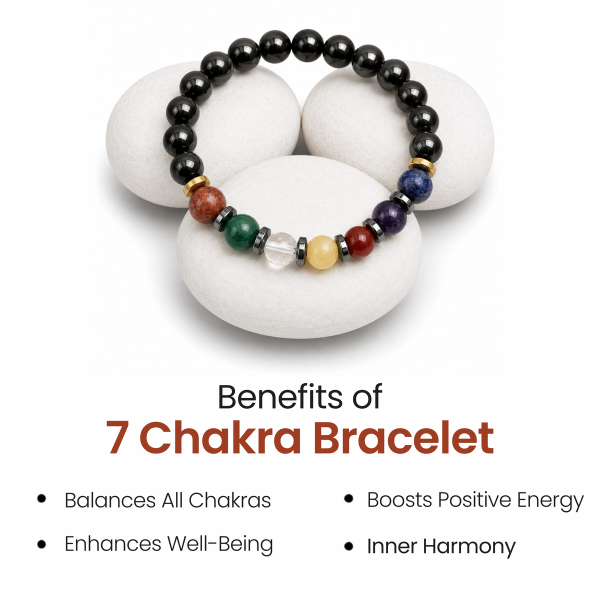 7 Chakra Bracelet with Black Tourmaline