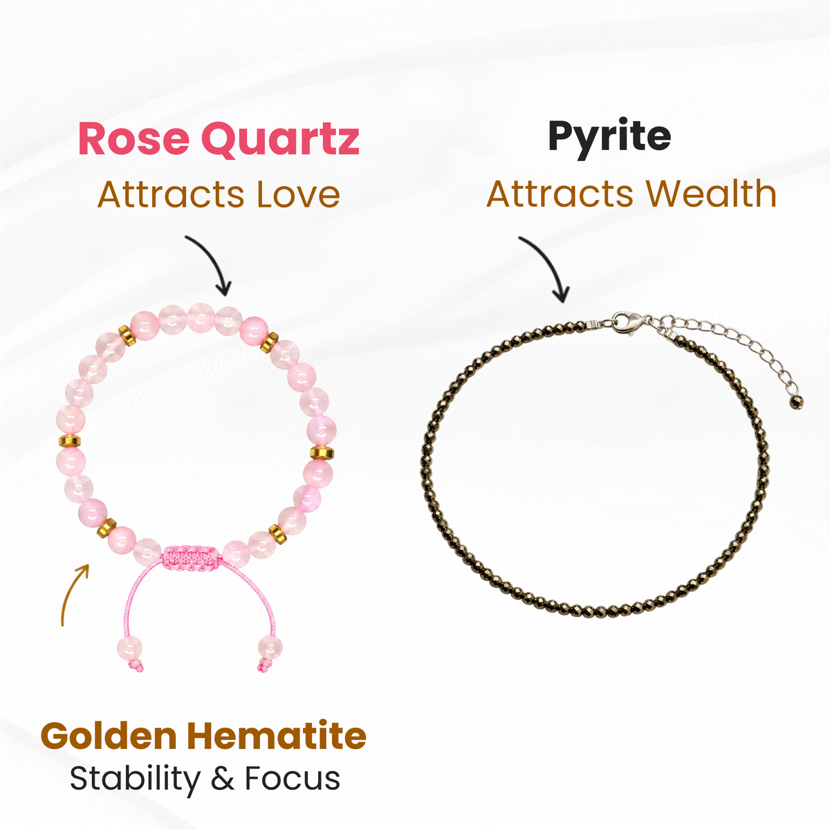Rose Quartz Bracelet & Pyrite Crystal Anklet Combo for Love, Wealth & Positive Energy