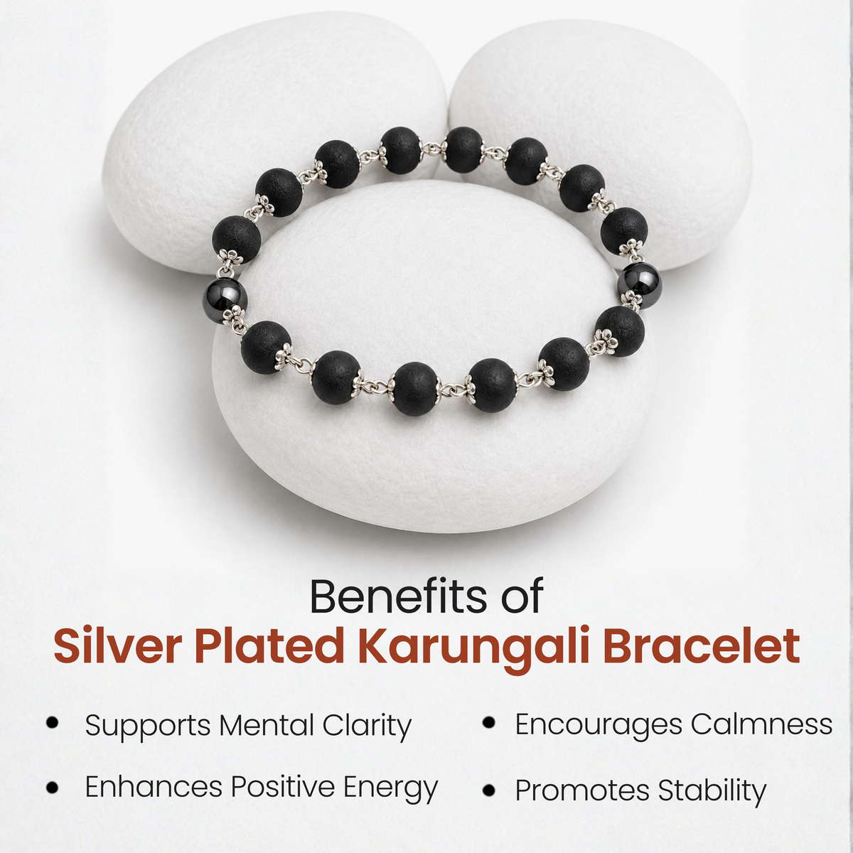 Silver Plated Karungali Bracelet for Protection, Strength & Positive Energy