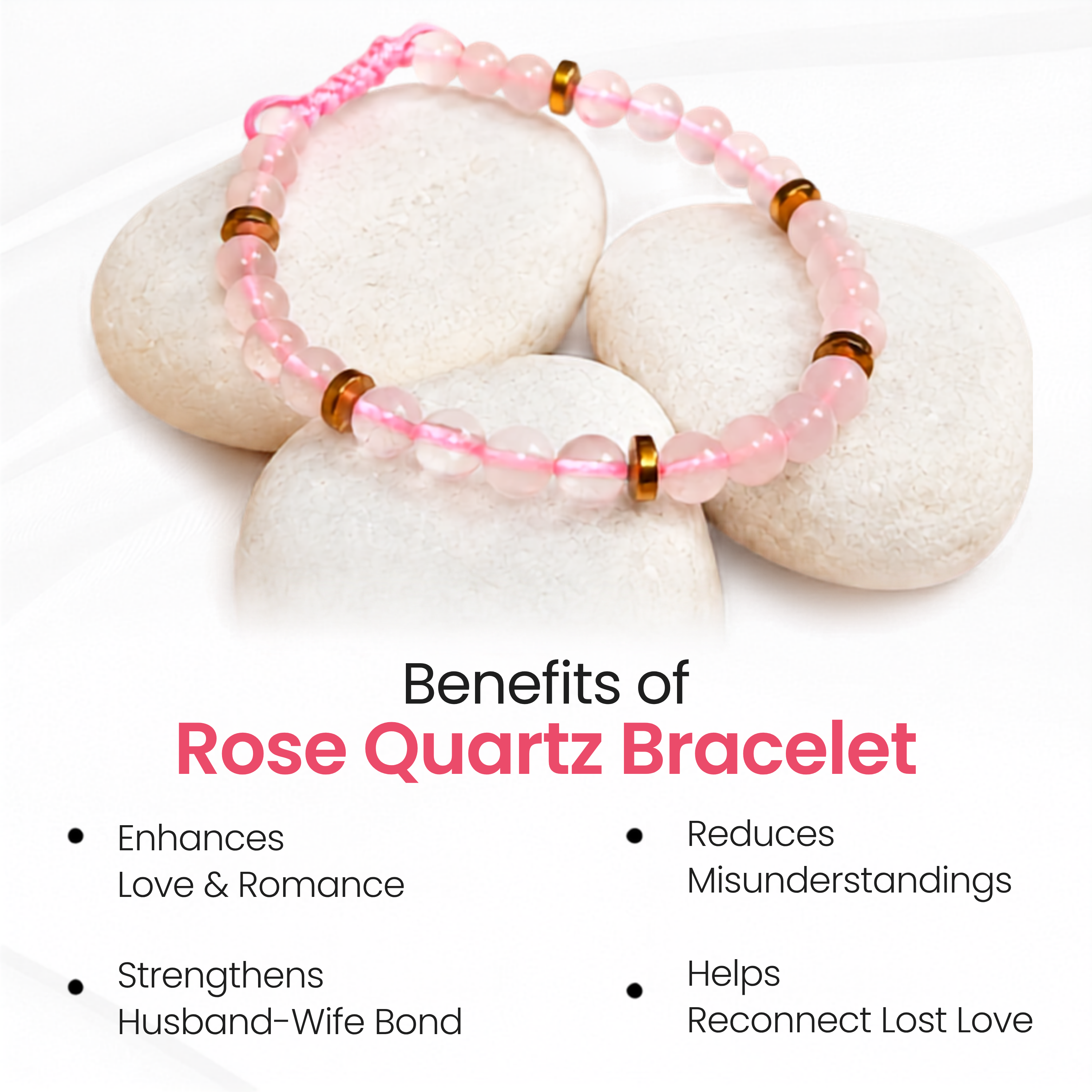 Rose Quartz Natural Stone Bracelet for Love, Healing & Emotional Balance