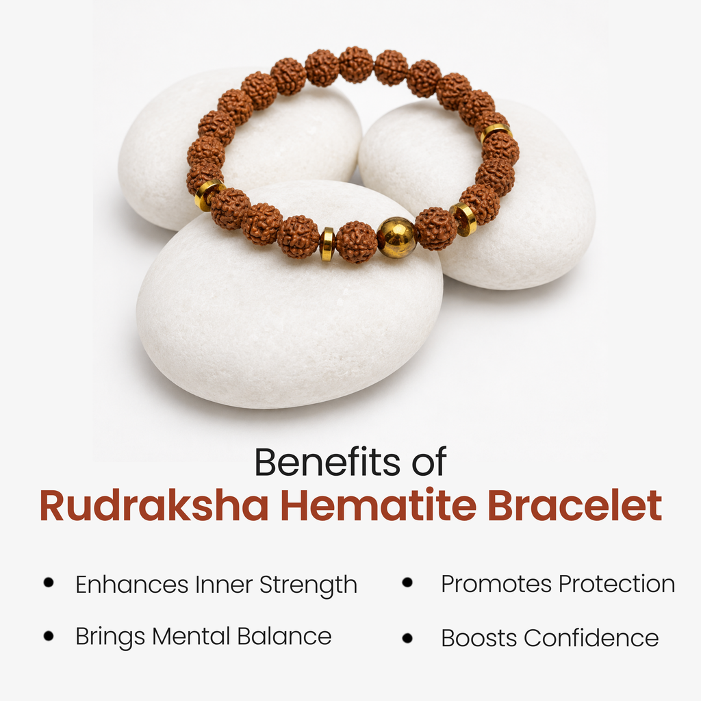 Rudraksha Hematite Bracelet for Protection, Grounding & Spiritual Strength