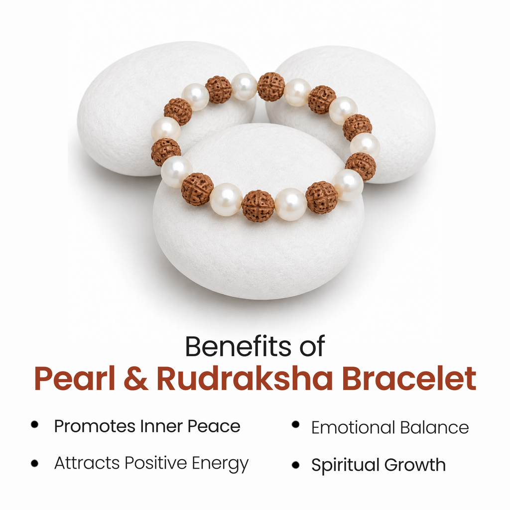 Pearl & Rudraksha Bracelet – Peace, Protection & Inner Balance