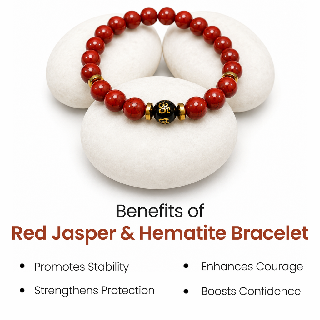 Red Jasper & Hematite Bracelet for Strength, Stability & Protection