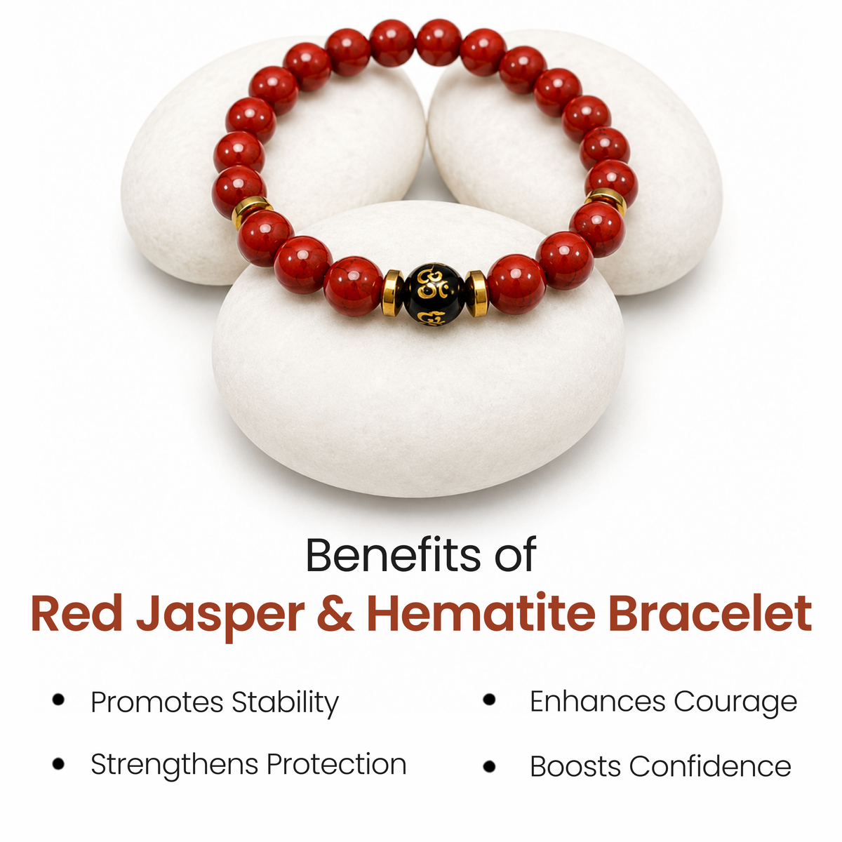 Red Jasper & Hematite Bracelet for Strength, Stability & Protection