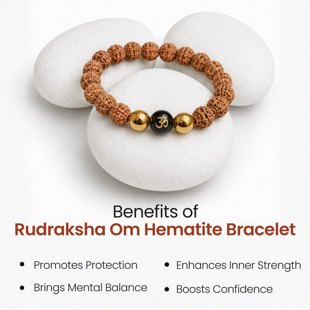 Rudraksha Om Hematite Bracelet for Protection & Positive Energy