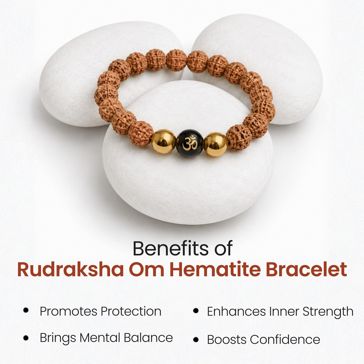 Rudraksha Om Hematite Bracelet for Protection & Positive Energy