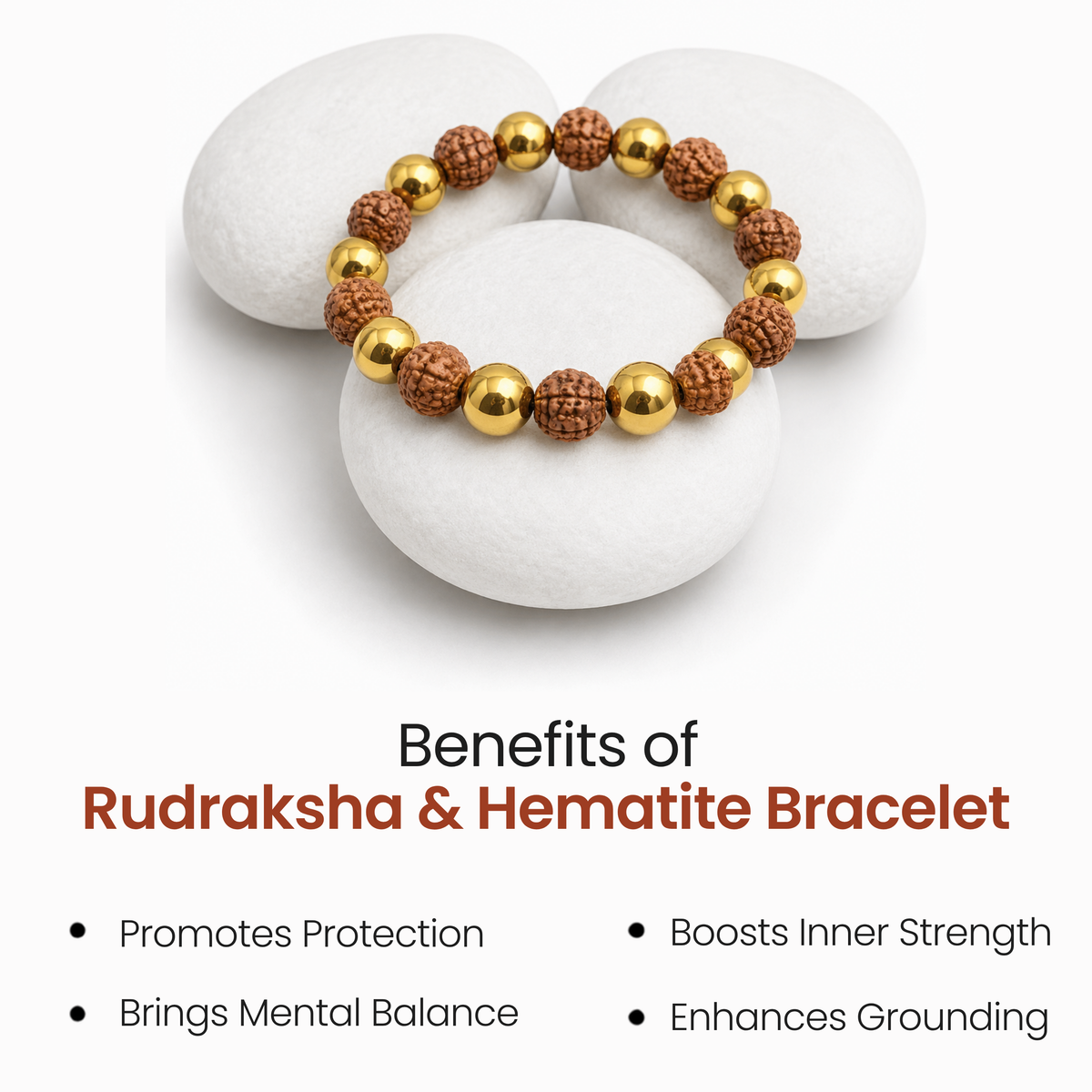 Rudraksha & Hematite Bracelet for Protection, Grounding & Positive Energy