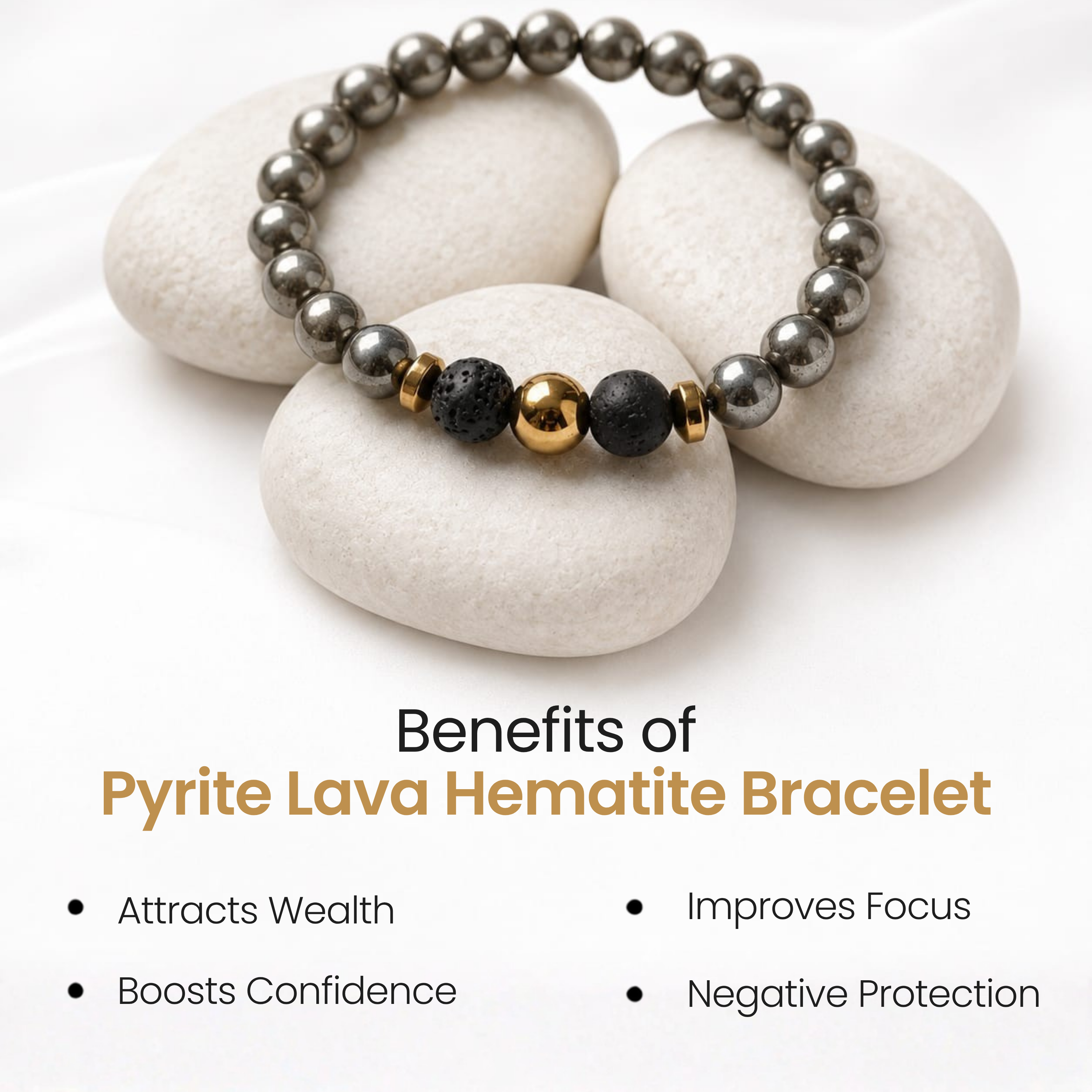 Pyrite Lava Hematite Bracelet (8mm) – Focus, Strength & Energy Balance