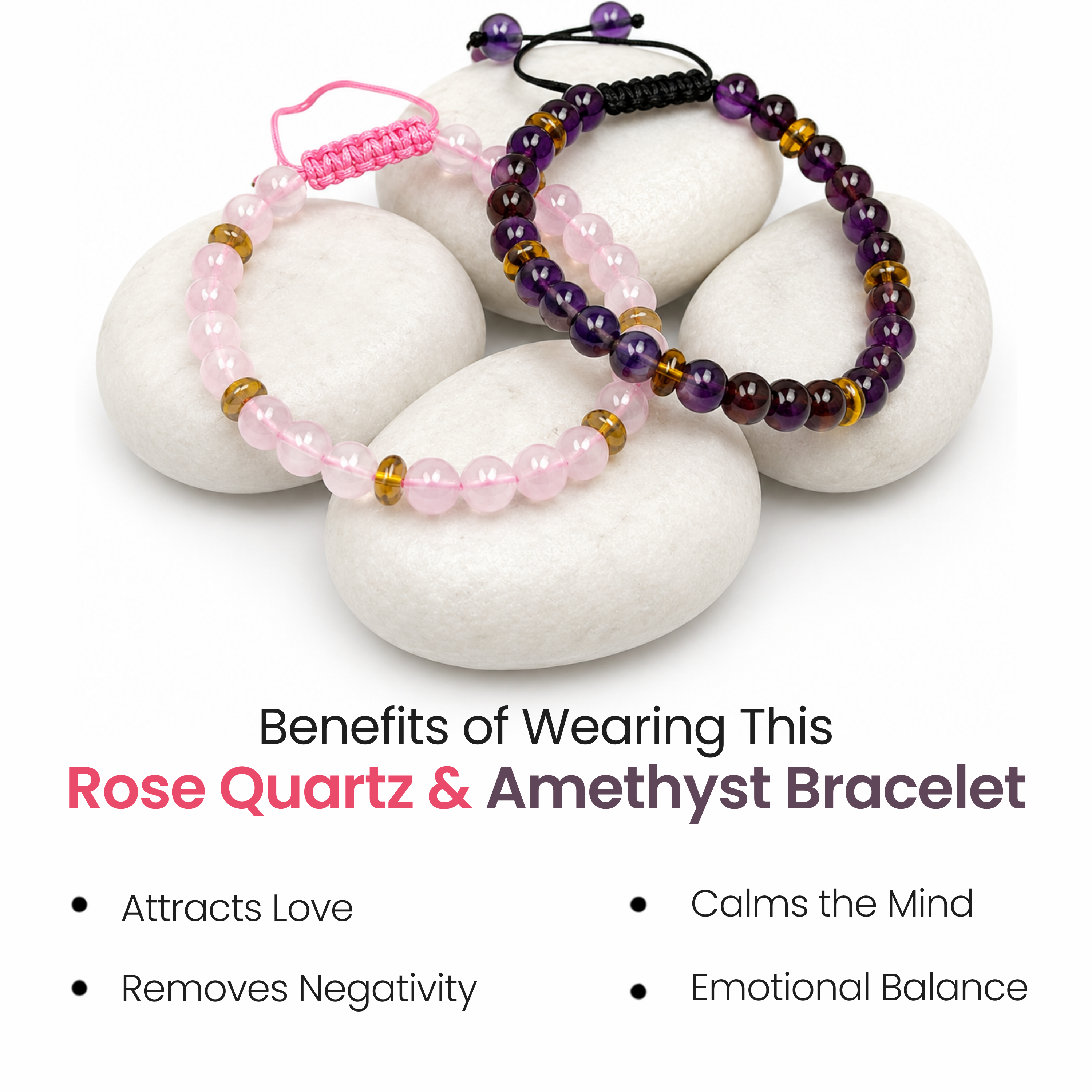Rose Quartz & Amethyst Bracelet Combo for Love & Attraction