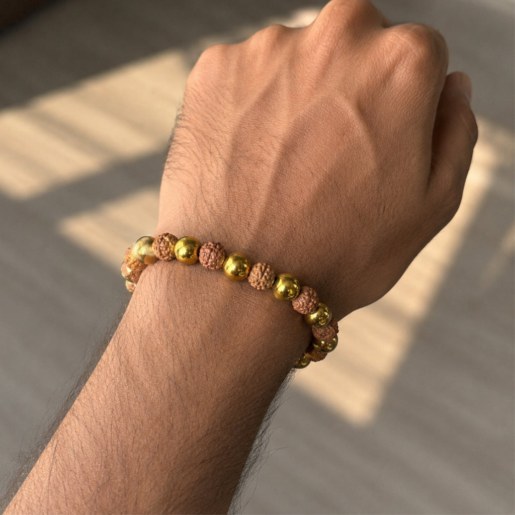 Rudraksha & Hematite Bracelet for Protection, Grounding & Positive Energy