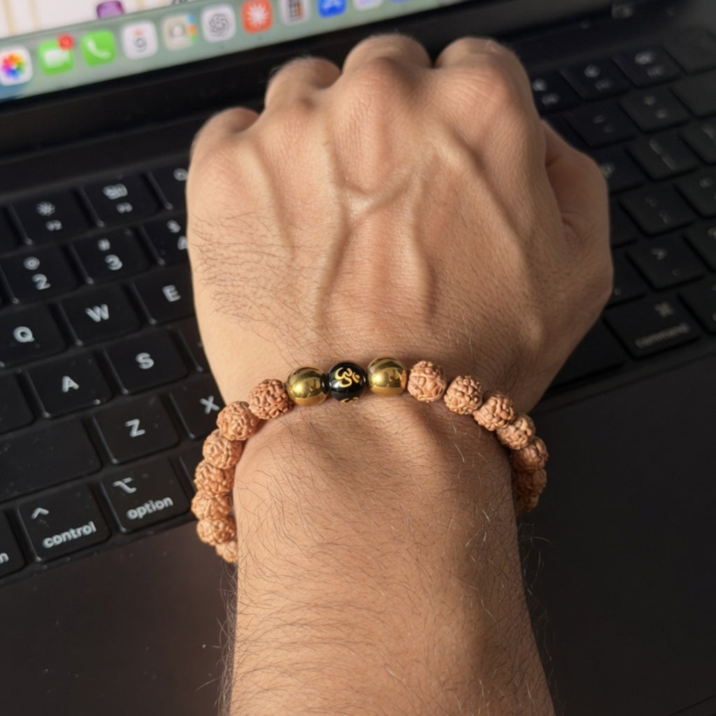 Rudraksha Om Hematite Bracelet for Protection & Positive Energy