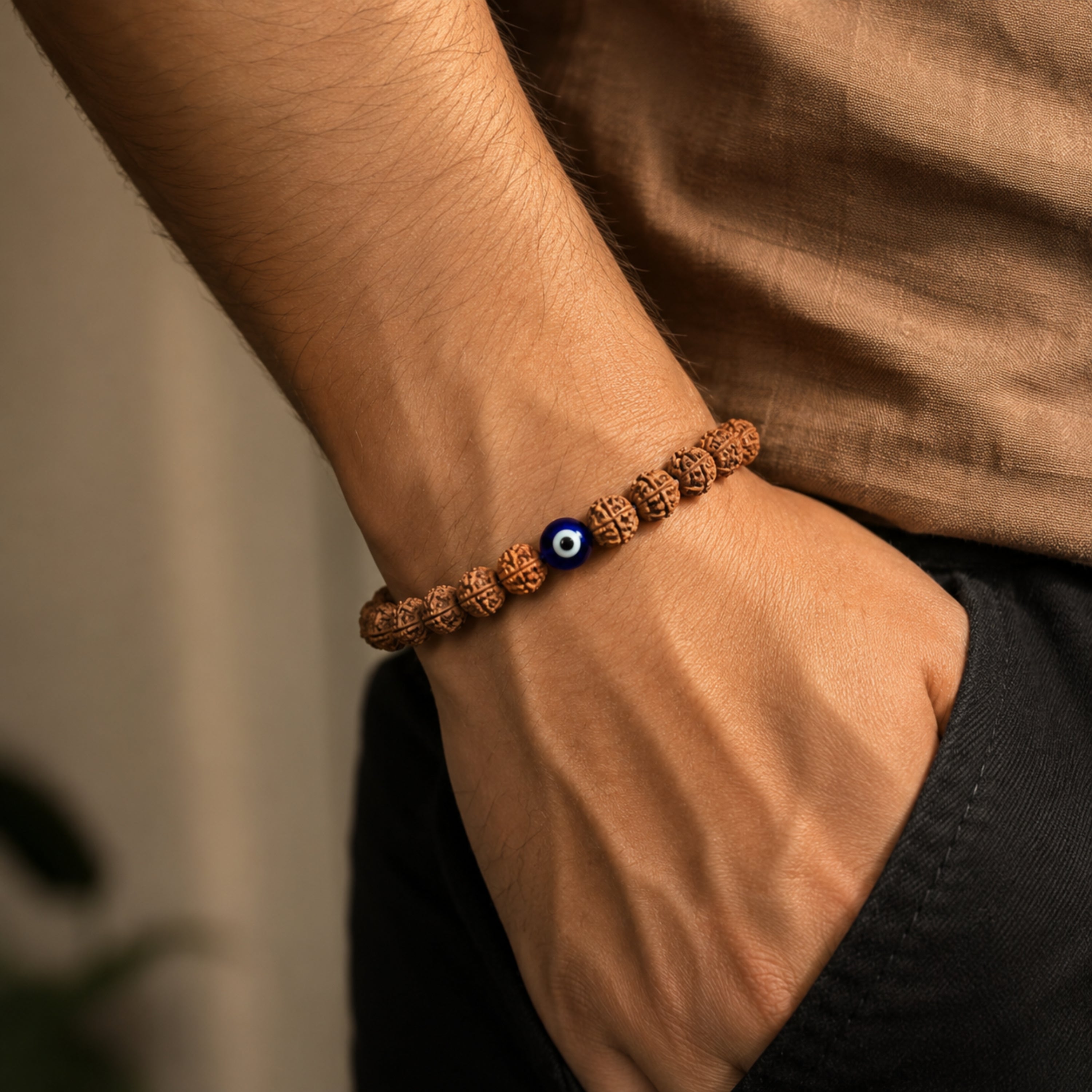 Rudraksha Bracelet with Evil Eye – Protection, Positivity & Spiritual Energy
