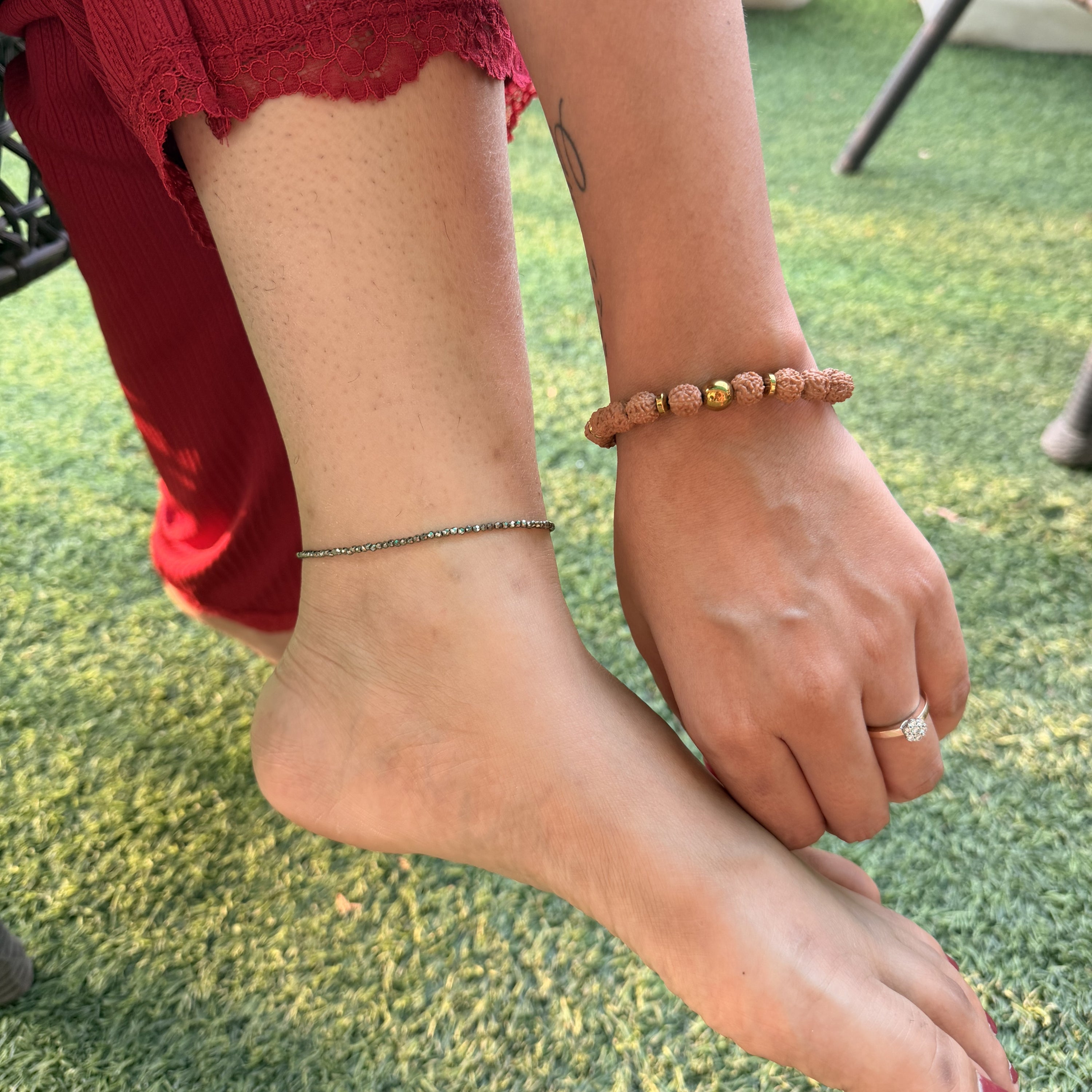 Rudraksha Hematite Bracelet & Pyrite Anklet Combo