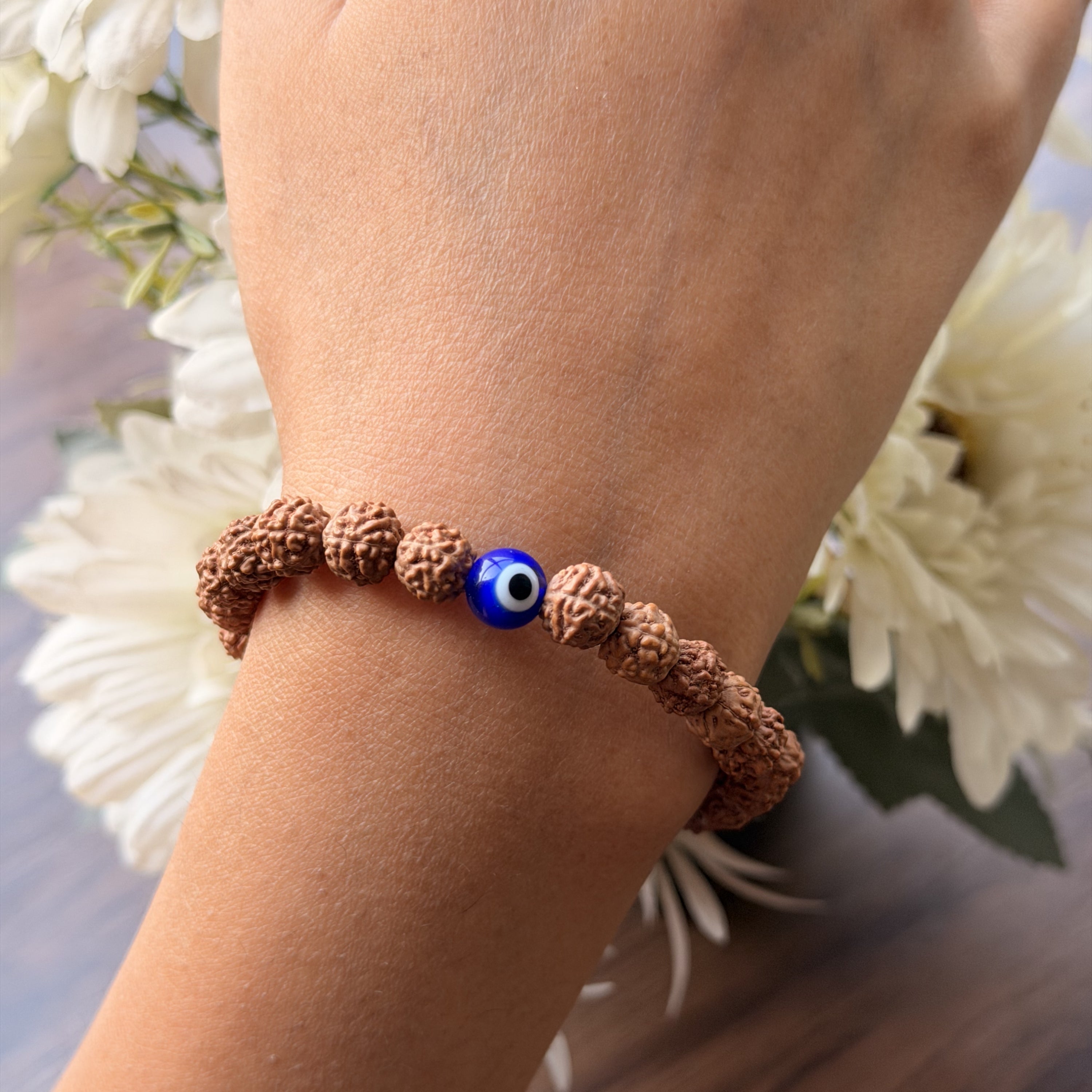 Rudraksha Bracelet with Evil Eye – Protection, Positivity & Spiritual Energy