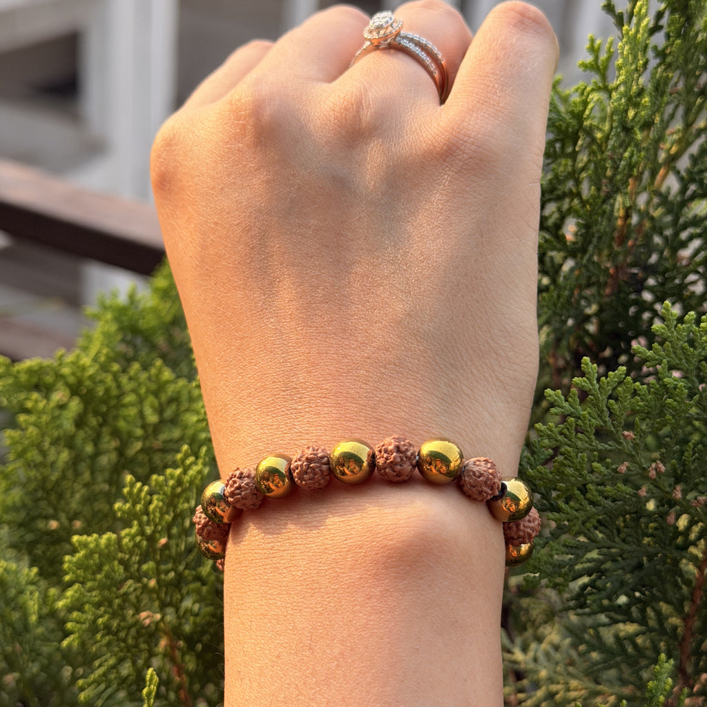 Rudraksha & Hematite Bracelet for Protection, Grounding & Positive Energy