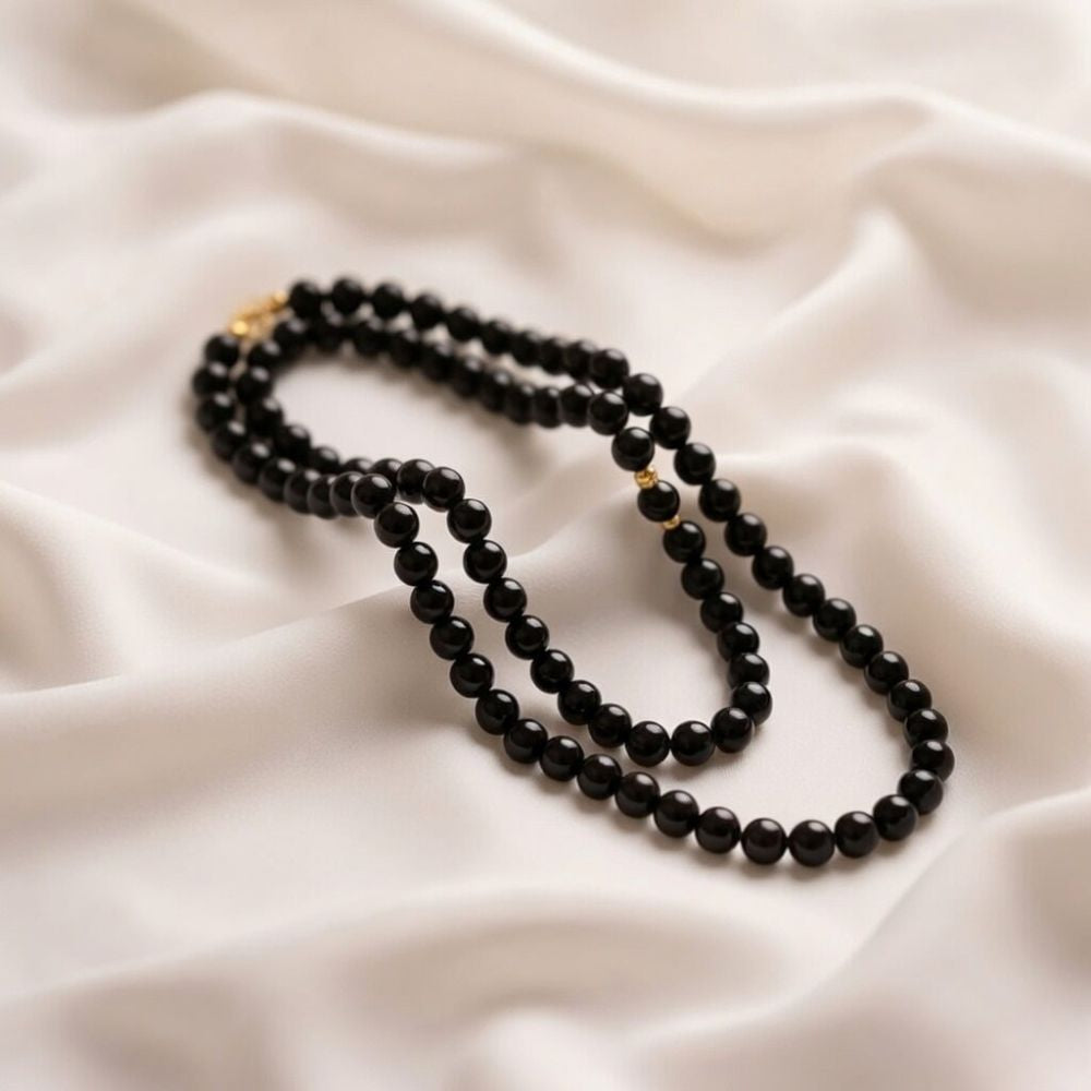 Natural Black Obsidian Mala | Protection, Negativity Removal & Energy Shield Crystal