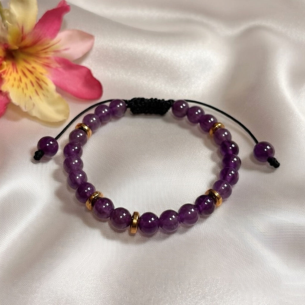Amethyst Golden Hematite Bracelet for Calm, Healing & Stress Relief