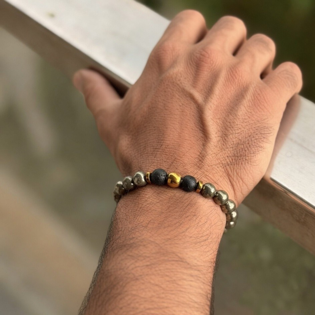 Pyrite Lava Hematite Bracelet (8mm) – Focus, Strength & Energy Balance