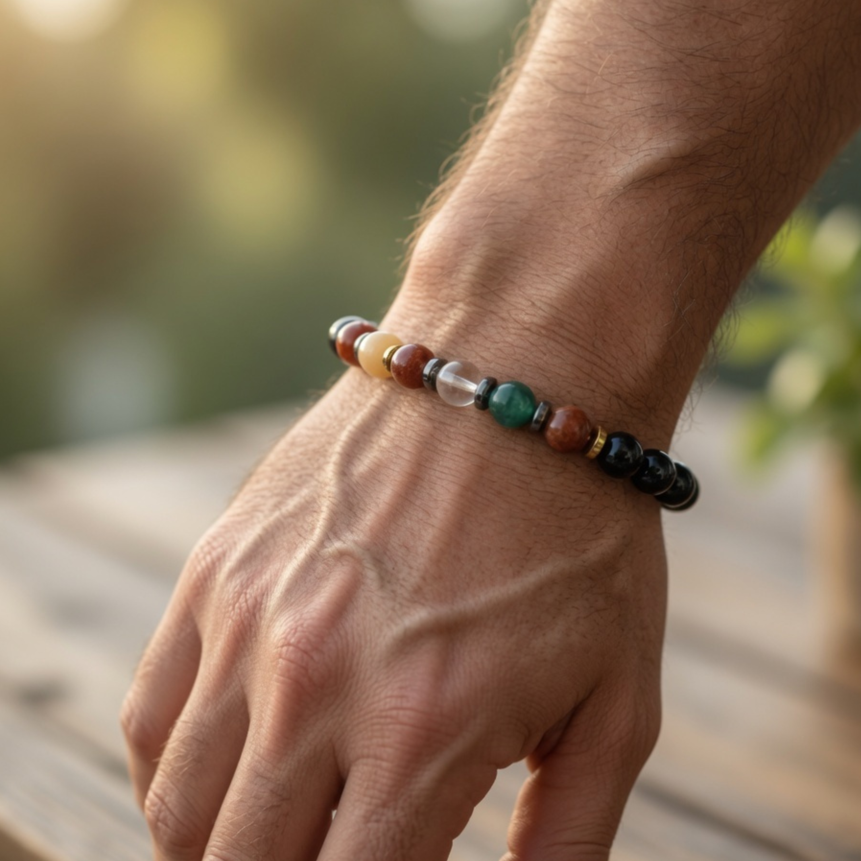 7 Chakra Bracelet with Black Tourmaline