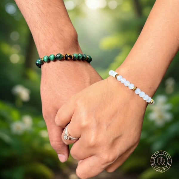 Calm & Growth Harmony Couple Combo  – Green Malachite & Opalite Bracelet
