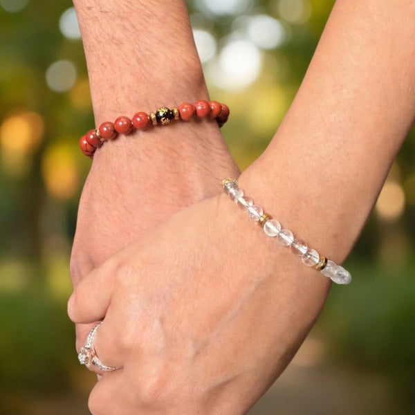 Clarity & Vital Energy Couple Duo – Clear Quartz & Red Jasper Bracelet