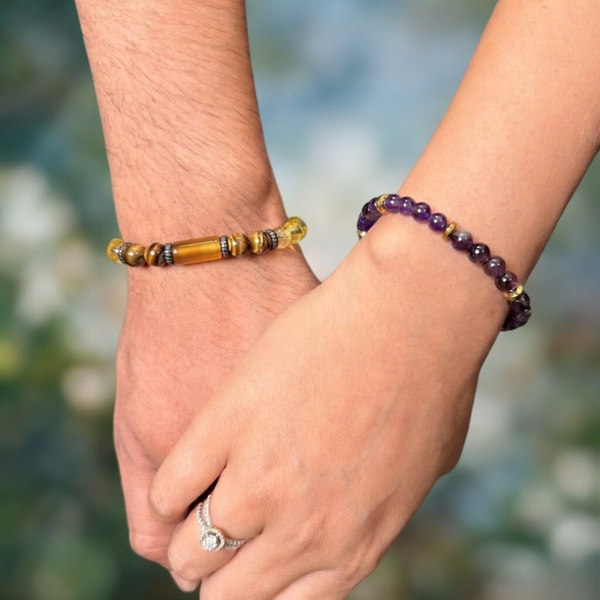 Focus & Calm Couple Set – Tiger Eye, Citrine & Amethyst Bracelet