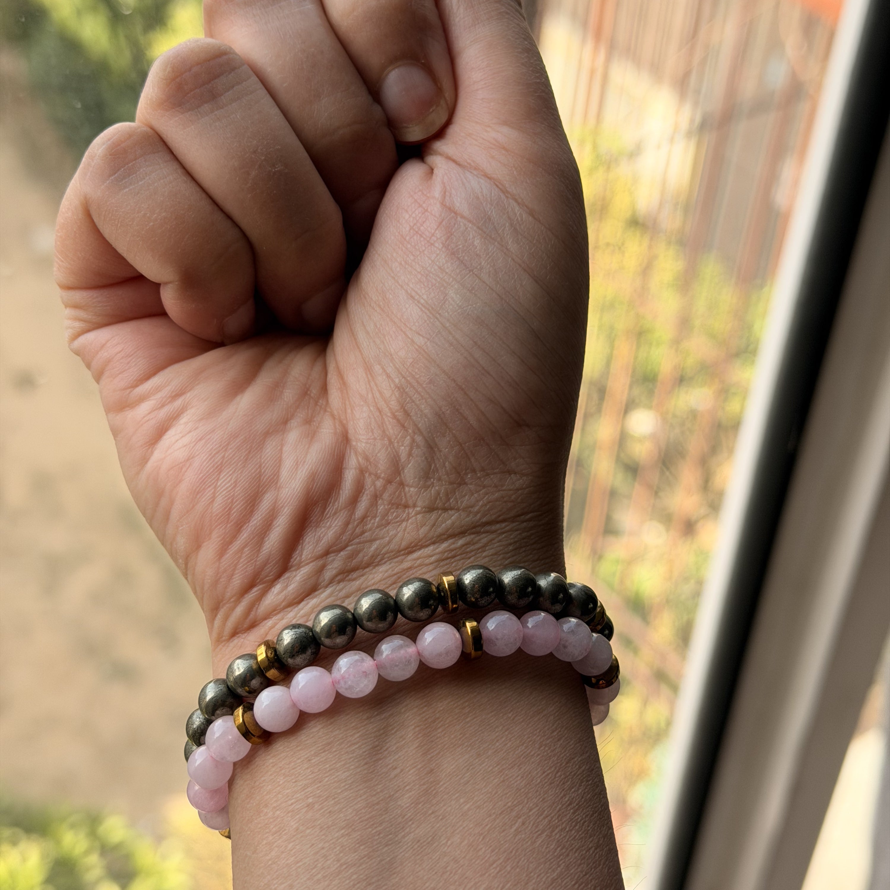 Pyrite & Rose Quartz Bracelet Combo For Wealth, Love & Positive Energy