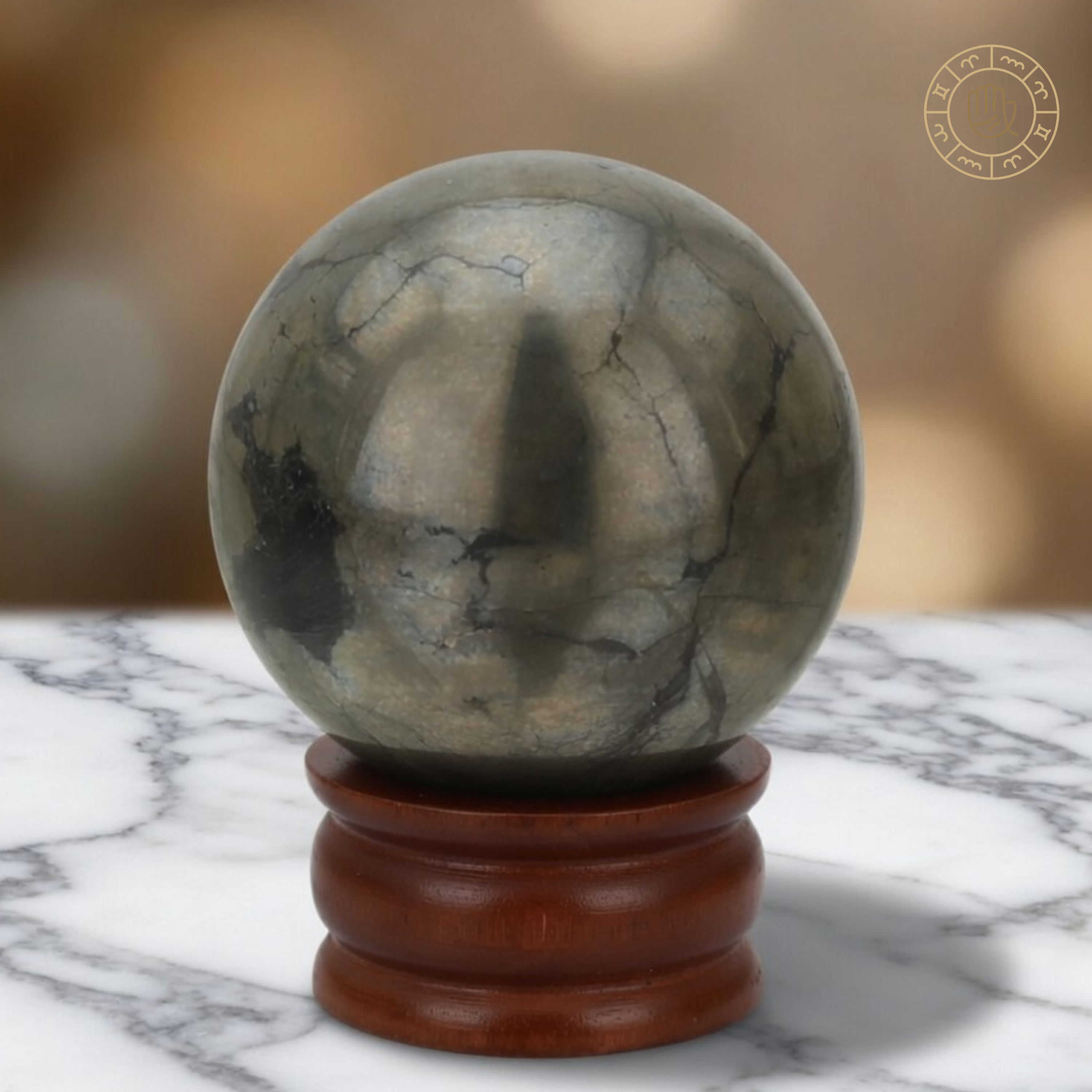 Pyrite Crystal Ball with Stand for Wealth, Success & Protection
