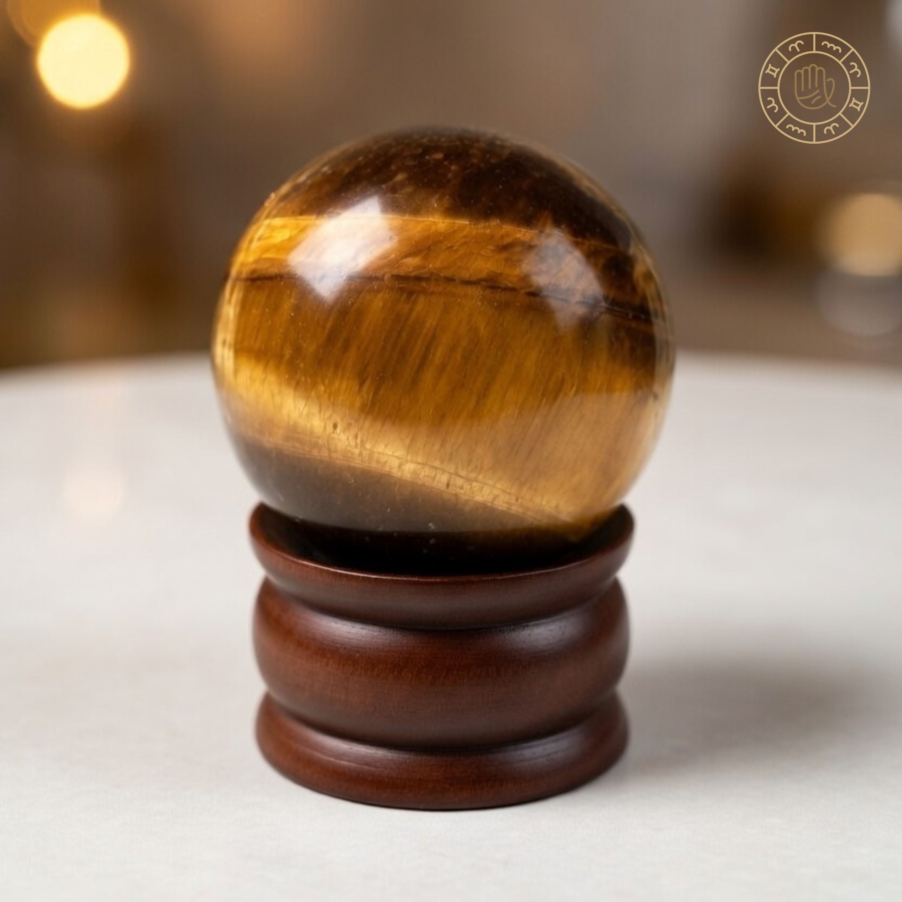 Tiger Eye Ball with Stand for Protection, Confidence & Success