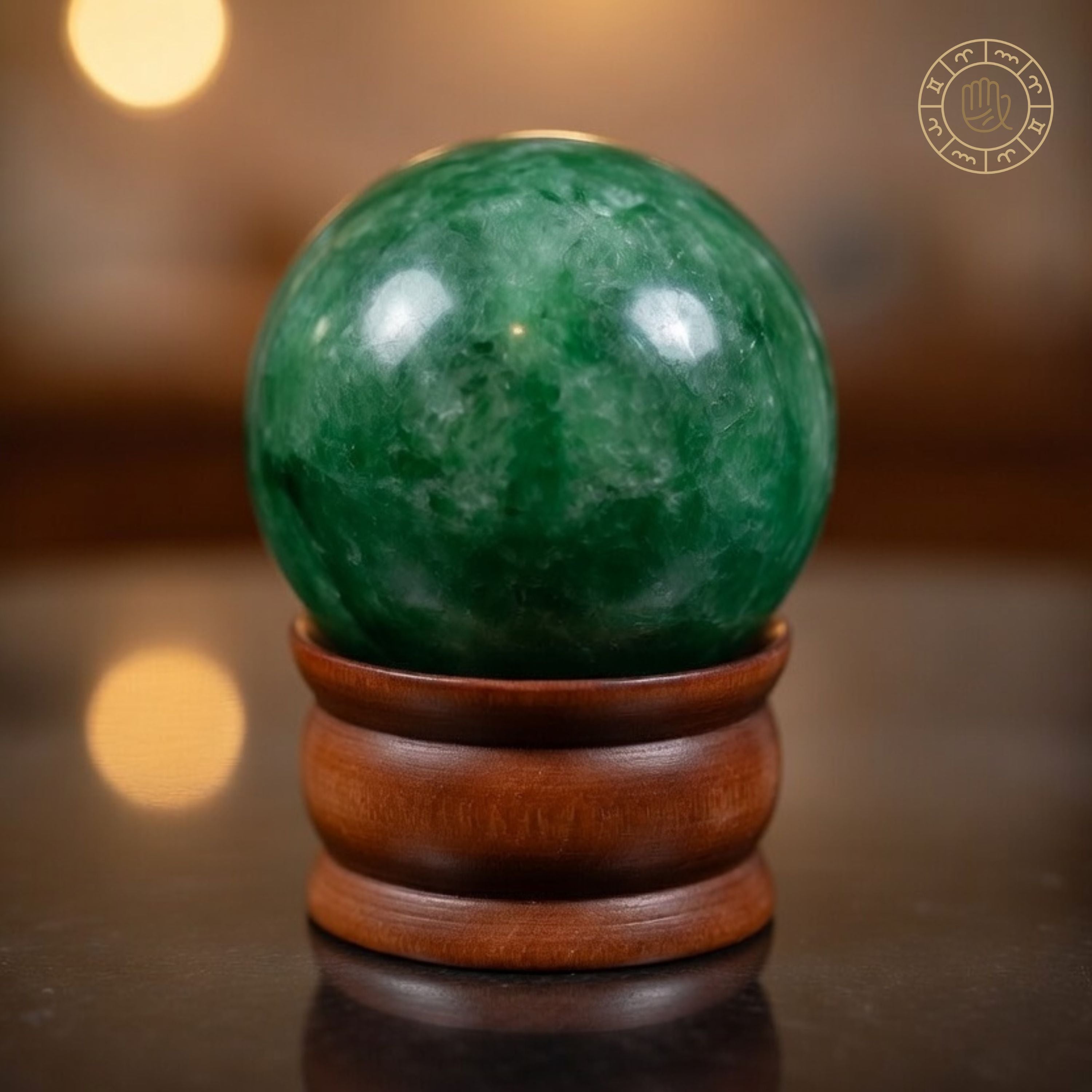 Green Jade Ball with Stand for Prosperity, Harmony & Good Fortune