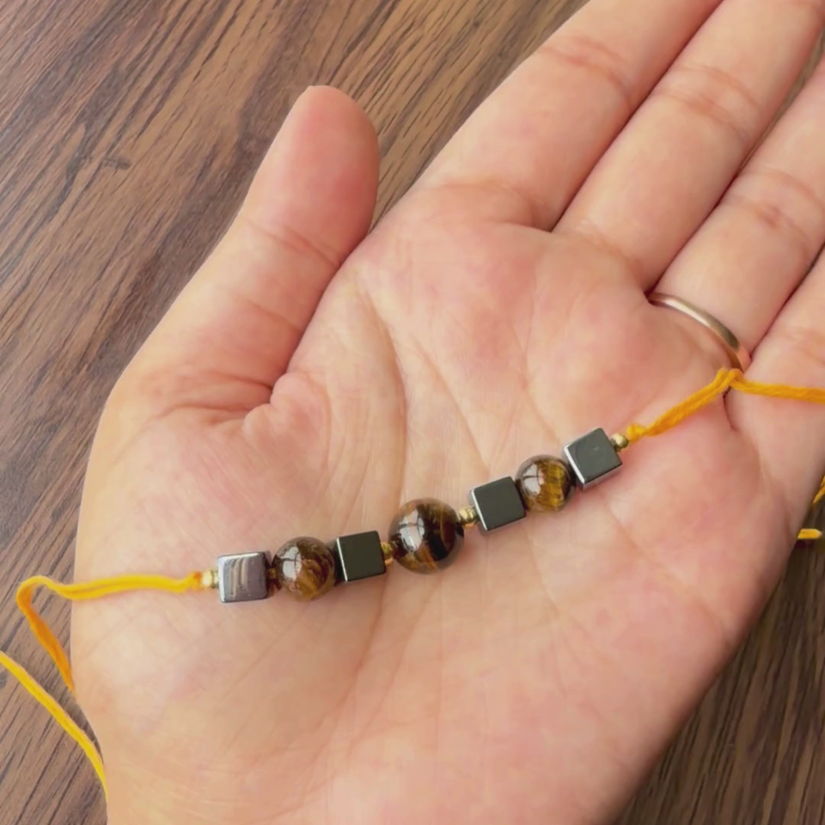 Tiger Eye & Hematite Rakhi for Protection, Courage & Wealth
