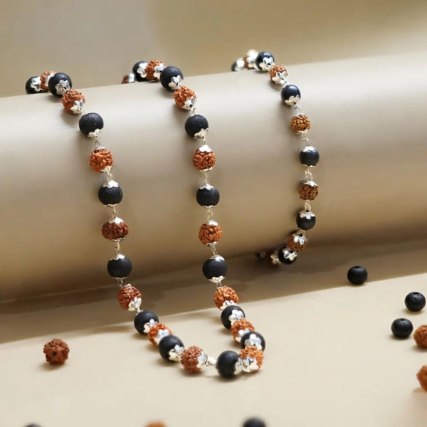 Silver Plated Karungali and Rudraksha Mala + Silver Plated Karungali Rudraksha Bracelet Combo